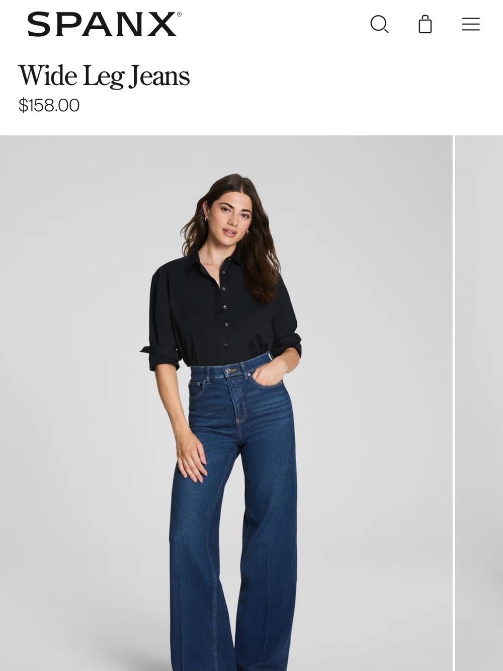 SPANX Wide Leg Jeans in Dark Blue Denim